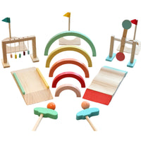 100 Pieces Nordic Design Wooden Rainbow Arch Set Colorful Rainbow Stacker Polished Edges Wooden Mini Golf Toy Educational for Preschool