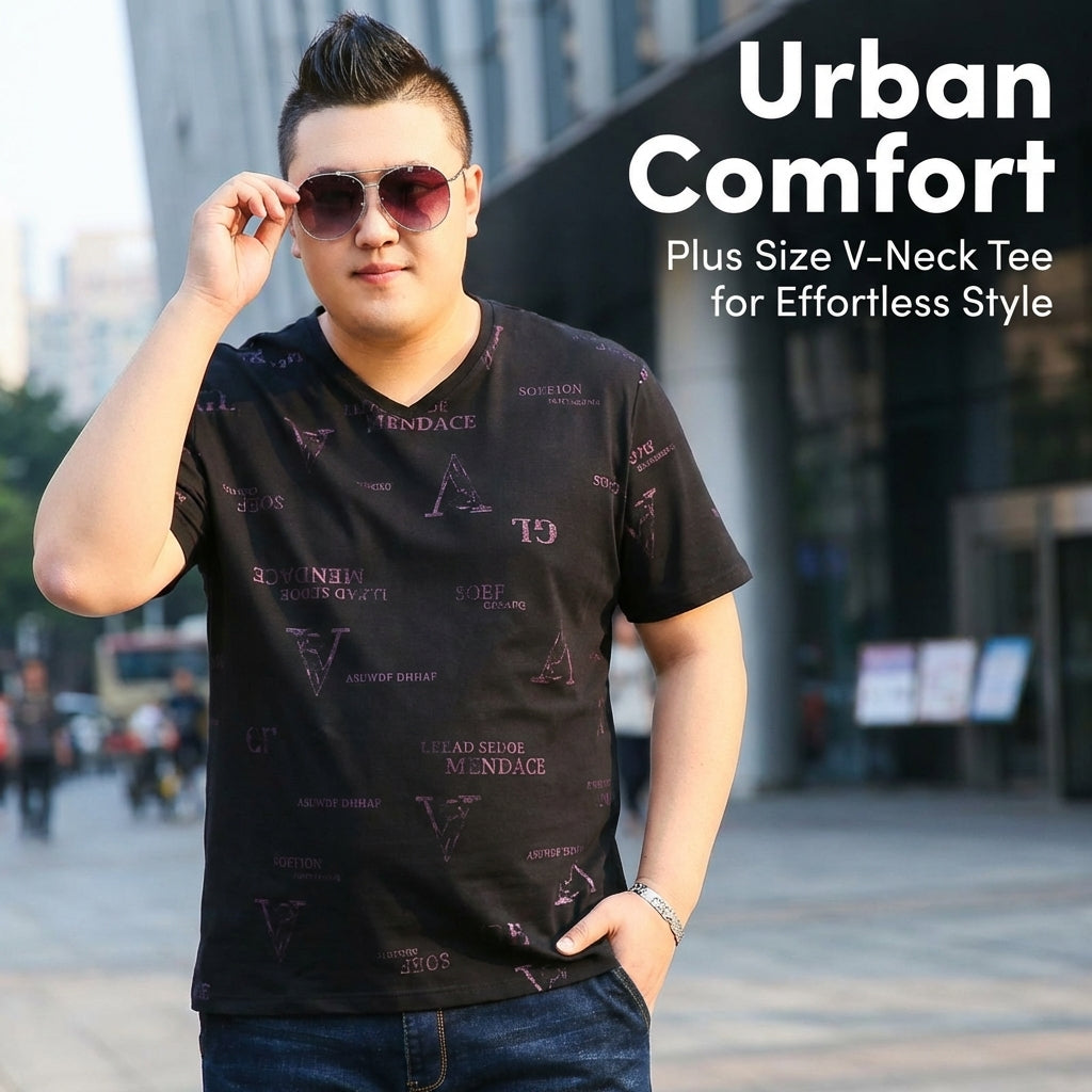 V Neck T Shirts Men with Embroidered Striped Design, Big Tall in Extended Sizes up to 7XL, Moisture Wicking Short Sleeve for Daily Wear