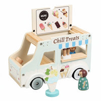 Early Learning Ice Cream Wagon Stroller Interactive Pretend Ice Cream Truck Child-Safe Materials Wooden Baby Stroller Sturdy for Toddlers, Babies, Indoor Play, Nursery