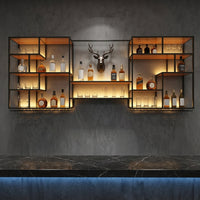 Wall-Mounted Wall Shelf, LED Light with Lighting, With Bar, Metal & Wood, 25x140cm, Cafe Display, Kitchen Storage Shelf