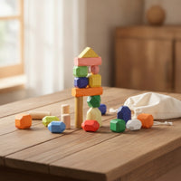 28 Pieces Wooden Stacking Rocks Faceted Wooden Balancing Stones Stacking Stones Smooth Toy Geometric for Toddlers, Playroom
