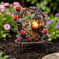 Garden Birds Figurine Decorations, Multicolor Painted Acrylic Outdoor Yard Decor, Modern Art Patio Accessories for Outside