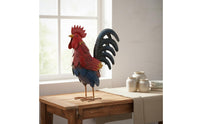 Metal Cockerel Statue Vintage Style Iron Cockerel Decor Sculpture Lively Feathers Chicken Ornament for Patio, Balcony