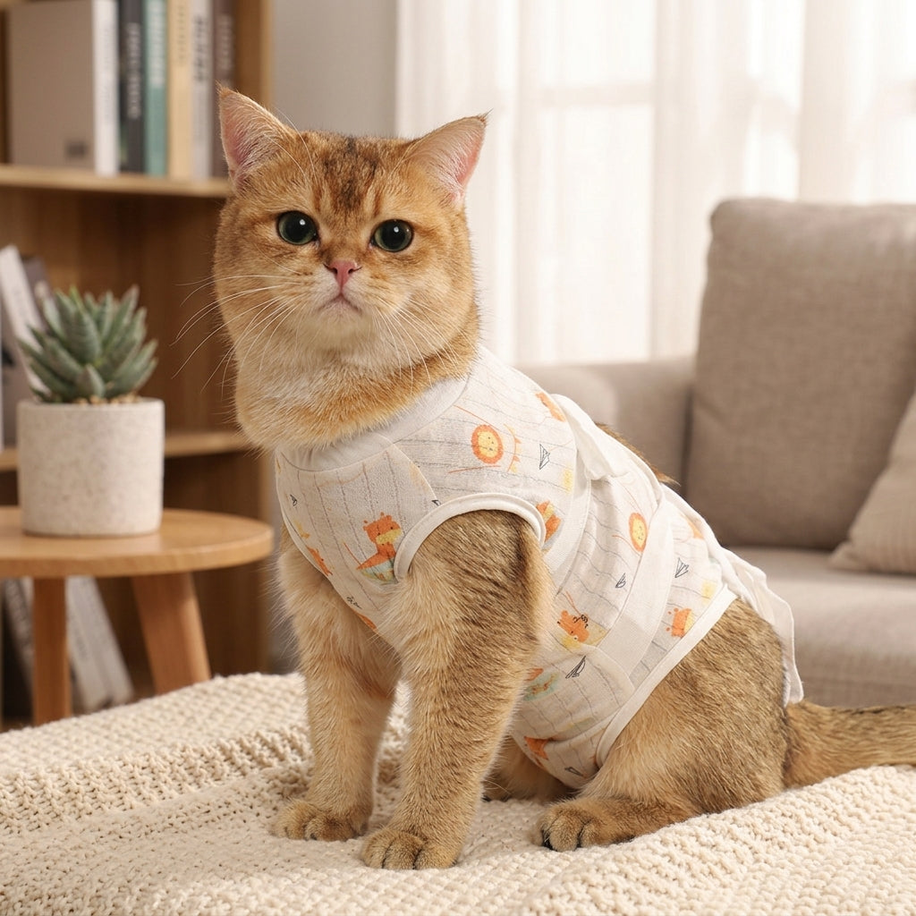 Cat Recovery Suit with Elizabethan Post Surgery Cat Clothes, Snap Button Cat Spay Surgery Suit and Neuter Surgery Suit, Anti-Lick