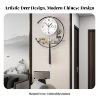 Drill-Effortless Installation New Chinese Design Wall Clock Luxury Design Modern Asian Art Wall Clock Easy to Hang for Homeowners, Hallway