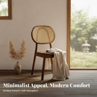 Nordic Inspired Cane Back Wooden Chair Natural Rattan Weave Armless Wooden Side Chair Solid Wood Frame Dining Seating Japanese Aesthetic for Interior Designers, Restaurant Owners, Homeowners, Guesthouse, Eatery, Kitchen, Home Office