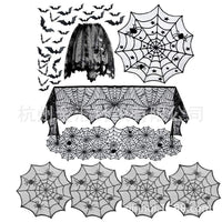 Halloween Spider Web Party Decoration Table Runner with Bat Lamp Shade and Star Table Flag