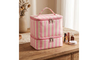 Double-Layer Two-Tier Storage Bag Portable Striped Storage Bag Padded Organizer Structured for Dressing Table