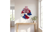 Artificial Patriotic Blossom Wreath Hanging Patriotic Wreath Reusable Door Decor with Flowers Indoor Outdoor for Wall, Entryway