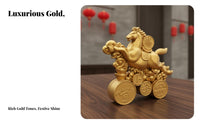 Rotating Astrological Horse Ornament Rotatable Design Golden Horse Wealth Statue Feng Shui Symbol Chinese Good Fortune Figurine for New Year's, Office