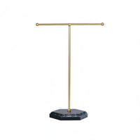 Detachable Design T-Shaped Bar Jewelry Display Stand Easy Assembly Necklace Holder with Marble Base Minimalist Design Earring and Bracelet Organizer Rack for Countertop, Dresser, Bedroom