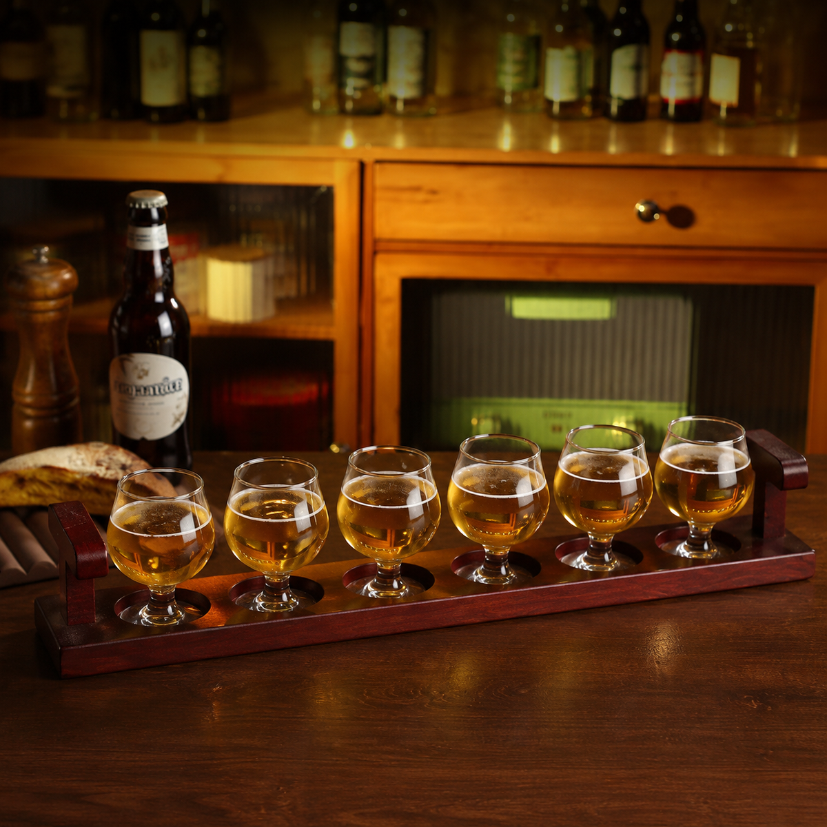 Minimalist Wood Beer Tasting Paddle Sample Carrier Drink Presentation Board