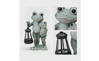 Hand-Painted Frog Statue with Lantern Whimsical Frog Figurine with Lantern Textured Garden Sculpture Freestanding for Yard, Flower Bed