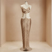 Pearl Detail Cutout Dress Cutout Halter   Dress Women's Apparel for Party, Nightlifes, Cocktail