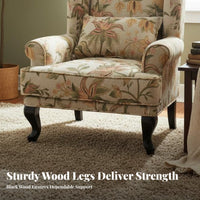sturdy Wood Frame Upholstered high-rear armchair Vintage Design high-rear armchair Chair Jacquard Fabric Single Sofa Floral Pattern for Apartment Dwellers, Readers, Homeowners, Living Room, Bedroom, perusing alcove, Lounge Area