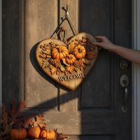 Thanksgiving Wooden Heart Pumpkin English Slogan Wall Decal