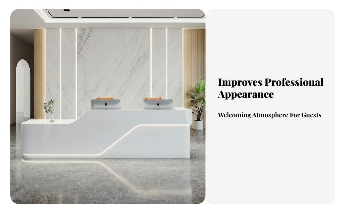Modern Reception Desk Easy to Clean Modern Front Desk Stain Resistant LED Front Counter for Receptionists, Salon Owners, Shop, Lobby, Company Entrance