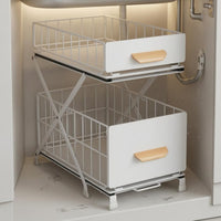 Pull-out Storage Rack Carbon Steel 2 Tier Drawer Organizer Adjustable Under Sink Basket for Cabinet Space