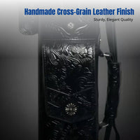 Billiard Cue Case, 7-Hole Large Head Tube, Multi-Compartment Pool Cue Bag, Leather Cross Pattern, Professional Storage