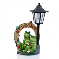 Frog Statue with Solar Lantern Cute Frog Statue with Welcome Sign for Homeowners
