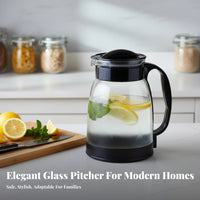 Wide Mouth Glass Water Pitcher Easy to Clean Borosilicate Glass Jug Leak-Proof-Leak-Proof-Resistant Spout for Families, Homeowners, Kitchen