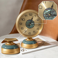Gold-Tone Desk Clock with Pedestal Brushed Pedestal Clock Vintage-Luxe Analog for Bookshelf