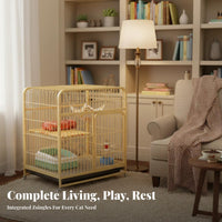 Spacious Design Multi-Level Feline Condo Easy to Clean Multi-Level Feline Playpen Sturdy Construction Pet Enclosure Secure Locking System for Indoor, Indoors, Living Room, Apartment