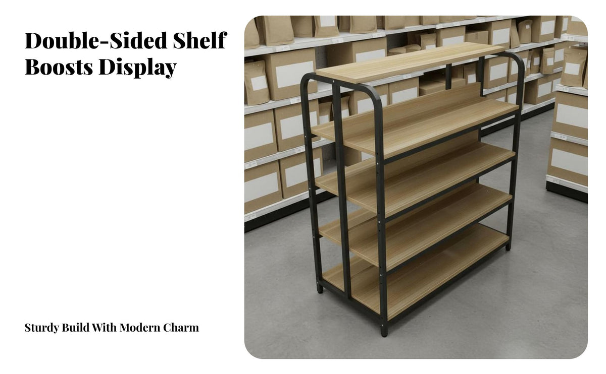 Heavy Duty Double-Sided Gondola Shelf High Load Capacity Double-Sided Gondola Shelving Stable Steel Frame Supermarket Display Shelf Reinforced Shelves for Retailers, Business Owners, Cosmetics Shop, Pharmacy