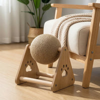 Rotating Cat Scratching Ball Sturdy Scratching Toy with Wooden Frame Long-Lasting Sisal Rope Ball Toy Space-Saving for Apartments