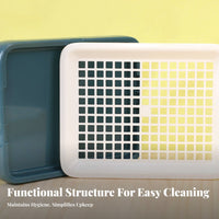 Anti-Tip Design Rabbit Litter Tray with Grate Splash Proof Small Creature Litter Tray with Grid Detachable Rabbit Potty Training Pan Easy to Clean