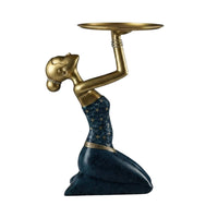 Female Tray Holder Statue Gold Finish Luxury Art Figure Decor Gift Idea Figurine for Entryway