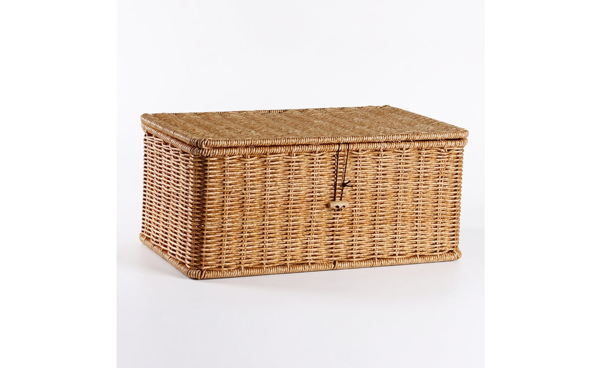 KENS Plastic Woven Storage Box with Lid for Home and Desk Organization
