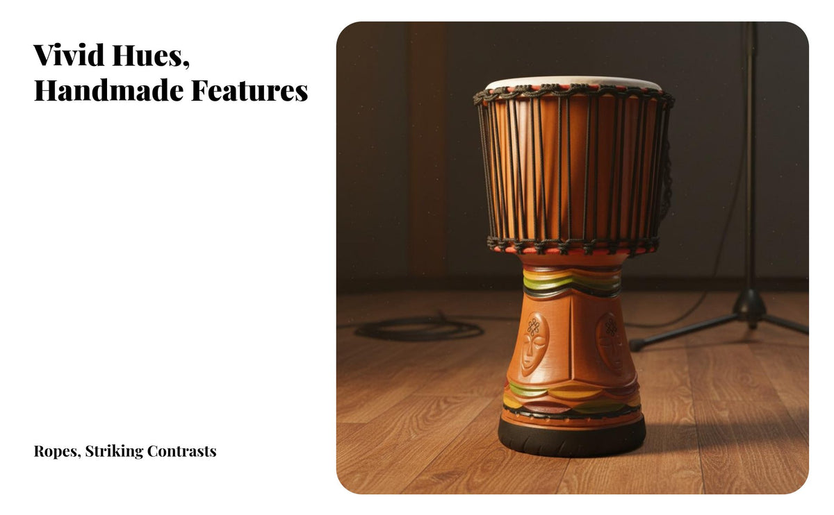 Professional Performance Grade Rope-Tuned Djembe Goatskin Drumhead Percussion Instrument Goat Skin Head Hand Drum Solid Wood Body for Performers, Music Enthusiasts, Live Performances, Studio Recording, Outdoor Gatherings, Home Decoration