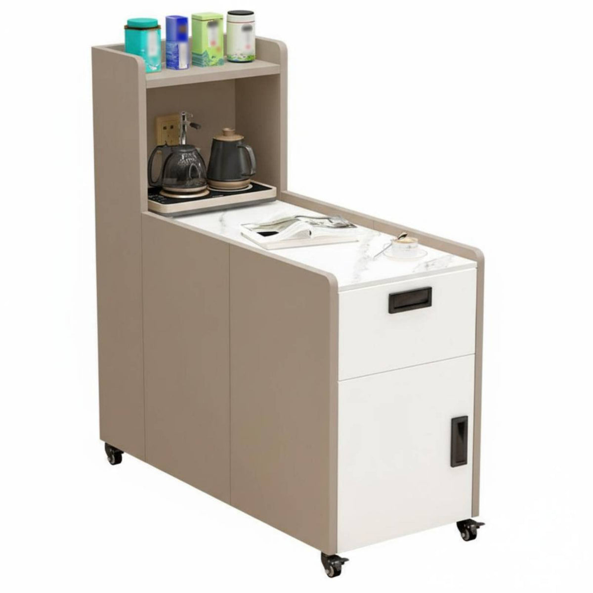 Rock Slab Countertop Rolling Sofa Cart Movable with Locking Wheels Wheeled Accent Table Lockable Casters Storage Cabinet Scratch-Resistant for Apartment Dwellers, Homeowners, Living Room, Small Areas, Lounge Area, Home Office