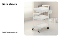 Rolling Cosmetic Cart Multi-Tier Storage 3-Tier Salon Trolley Spa Instrument Trolley Silent 360° Wheels Esthetician Rolling Cart