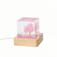 Whimsical Resin Night Light Warm Resin Cube Light Compact Lamp with Wooden Base Dreamy for Bedroom