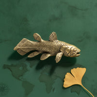 Brass fishing Figurine Gold Finish Brass fishing Statue Antique Style Animal Statue for Collectors