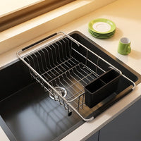 Kitchen Sink Rack Stainless Steel Rack Dishware Organizer, Expandable Over Sink Kitchen Sink Organizer with Cutlery Holder, Modern Space Saving
