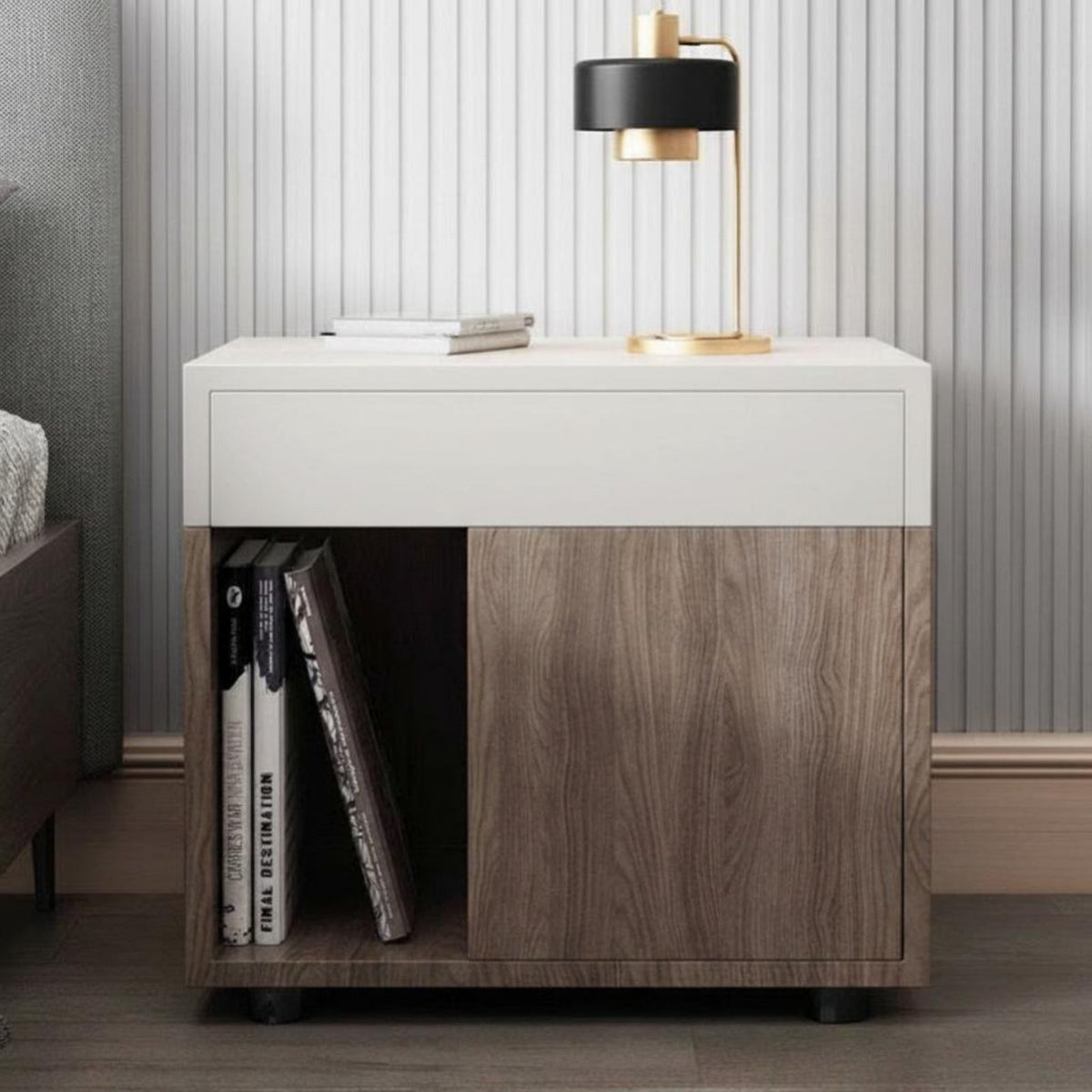 Minimalist Design Nightstand with Drawers Nordic Aesthetic Single-Drawer End Table Modern aesthetic Household Furniture space-saving Size for Apartment Dwellers, Students, Homeowners, Bedroom, Bedside, Dorm Room, Office