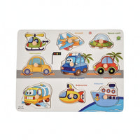 Educational Puzzle Board with Knobs Easy-Grasp Wooden Peg Puzzle Sensory Toy Full-Color for Preschoolers