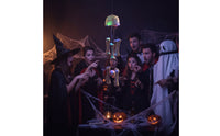 Halloween Wind Chime with Skulls Light-up Electric Wind Chime Creepy Hanging Skull Decoration for Party Hosts, Doorways