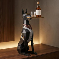 Doberman Statue with Tray Black and Golden Canine Tray Stand Water-Resistant Home Decor for Display Area
