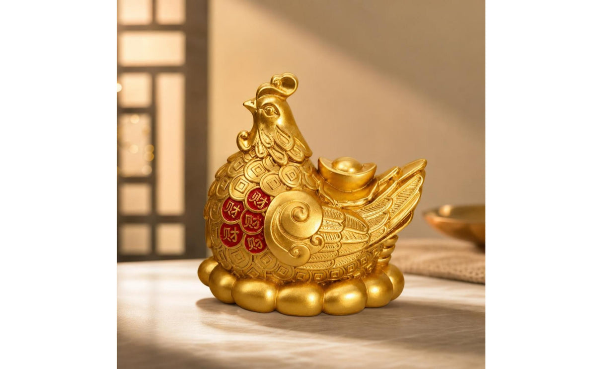 Cockerel Statue with Ingot Gilded Avian Statuette Figurine Good Luck Tabletop Ornament for Home Entryway