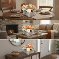 Flower Arrangement with Wooden Pot Rustic Flower Arrangement with Wooden Vase No Watering Artificial Floral Centerpiece for Thanksgiving