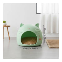 Cat Head Pet House Four-Season Use Feline Hideaway Bed Space Saving Enclosed Pet Bed for Cats, Small Dogs, Indoor