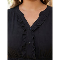 Shirt, Plus Size Blouse for Women, Oversized Polyester V-Neck Long Sleeve Top, Comfortable Daily Wear for Commute, Flattering Loose Fit Design