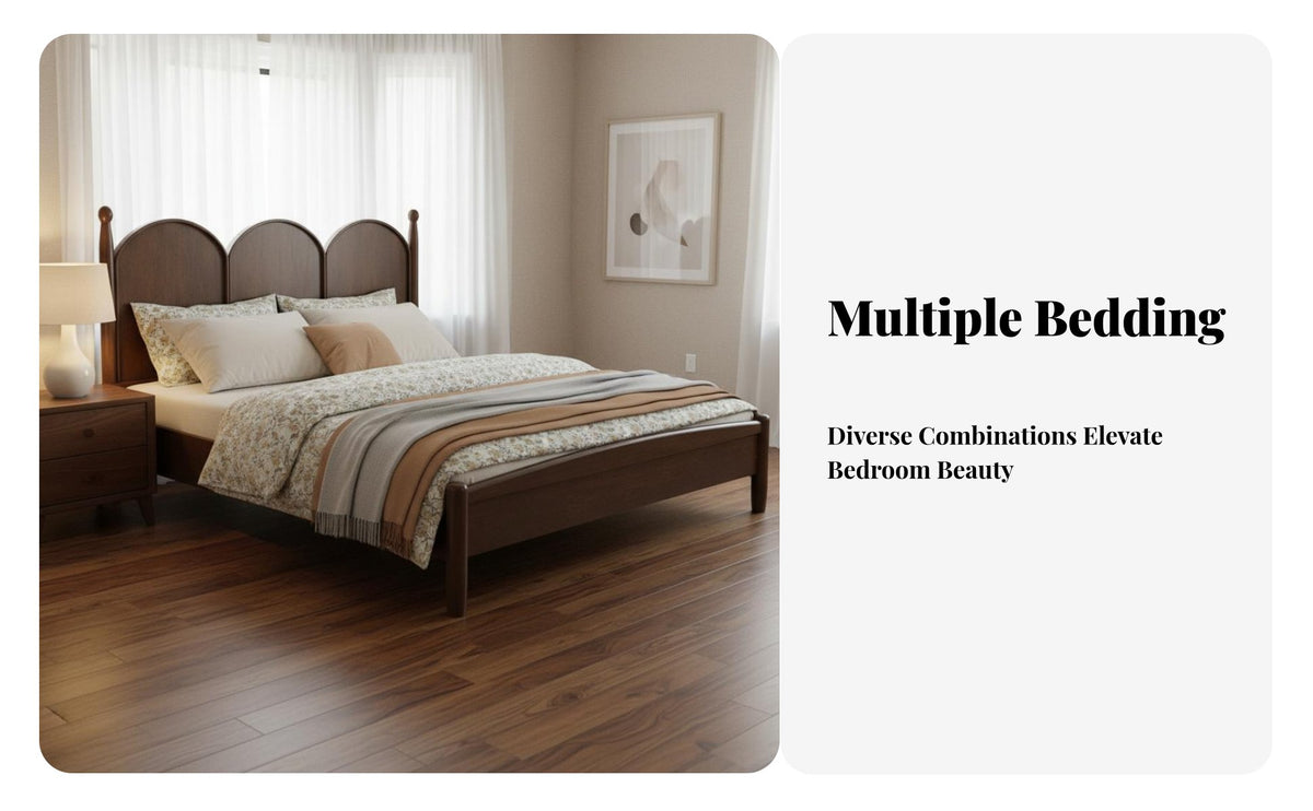 French Design Double Bed Sturdy and Hard-Wearing Solid Wood Bed Frame No Box Spring Needed Bedroom Furniture for Couples, Guesthouse Owners, Apartment