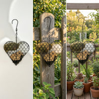 Heart-Shaped Hanging Bird Nesting Material Holder Decorative Hanging Bird Nester Sturdy Nesting Holder with Hook Rust-Proof for Wild Birds, Garden, Backyard, Patio