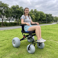 Flip-up Armrests Beach Wheelchair Pneumatic All-Terrain Wheelchair Long-Lasting Mobility Chair Rust-Resistant for Caregivers, Sandy Paths
