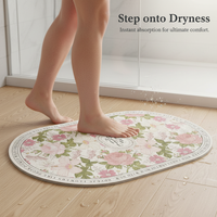 Floral Diatomaceous Earth Bath Mat Super Absorbent Non-Slip Quick Dry Floor Mat